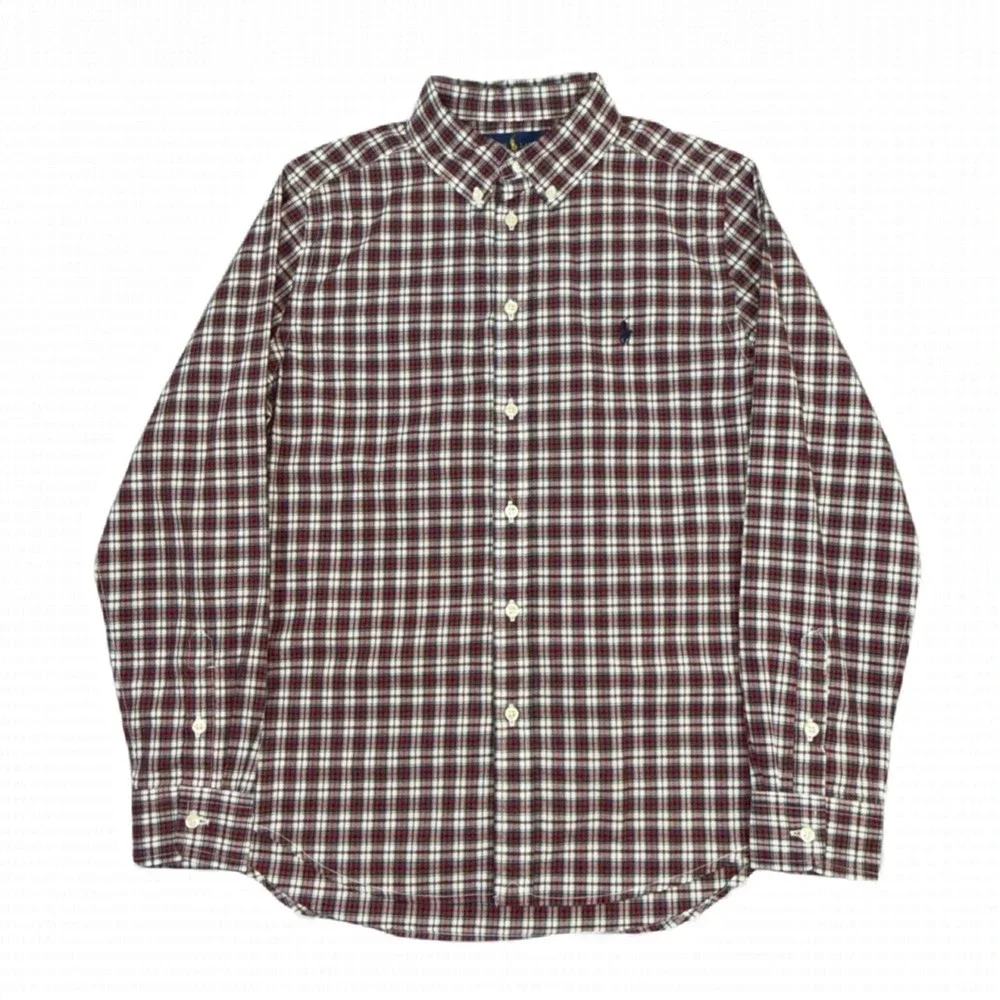 Lot Of 2 Ralph Lauren Boys‎ Large 14-16 Button-Down Plaid Red Blue Shirts Pony